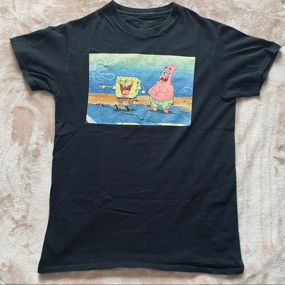 Spongebob and Patrick black graphic tee - small
